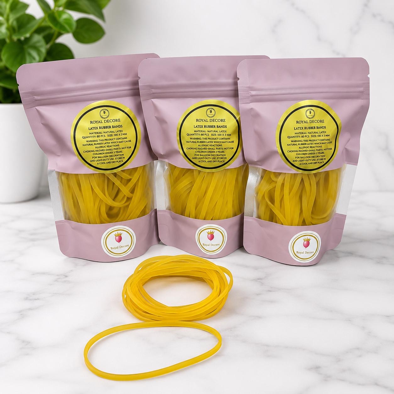 Natural Latex Rubber Bands for Balloon Decorations, Yellow, 100 x 3 mm, 80 Pieces