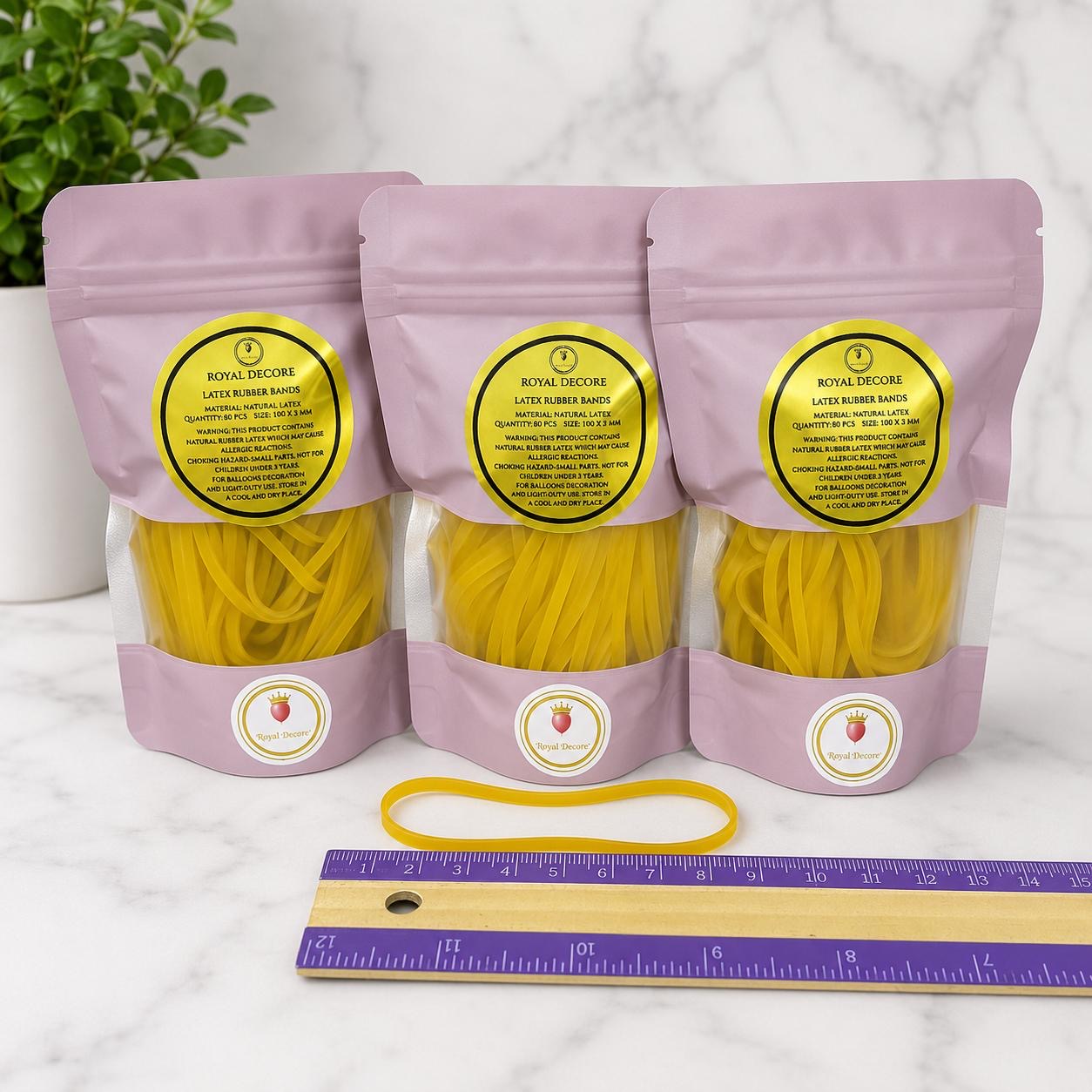 Natural Latex Rubber Bands for Balloon Decorations, Yellow, 100 x 3 mm, 80 Pieces