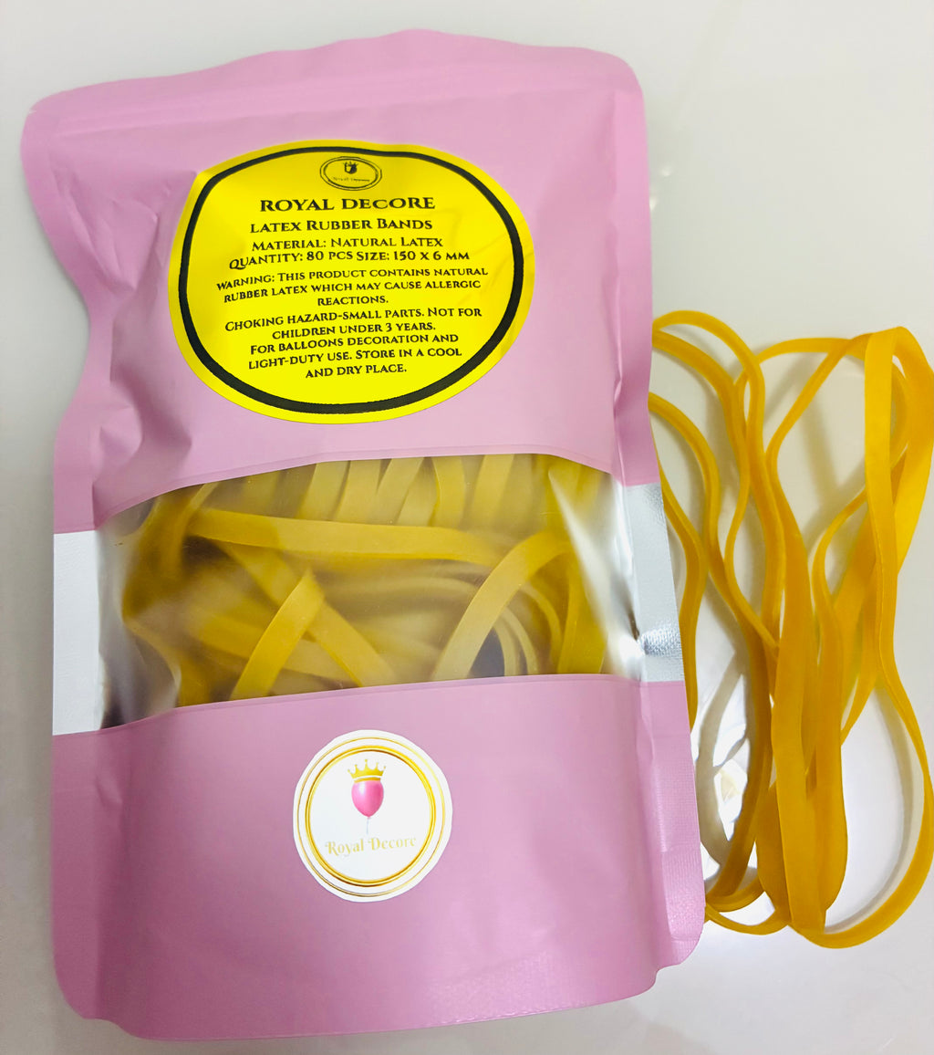 Natural latex rubber bands for balloons (150 x 6 mm) pack of 80